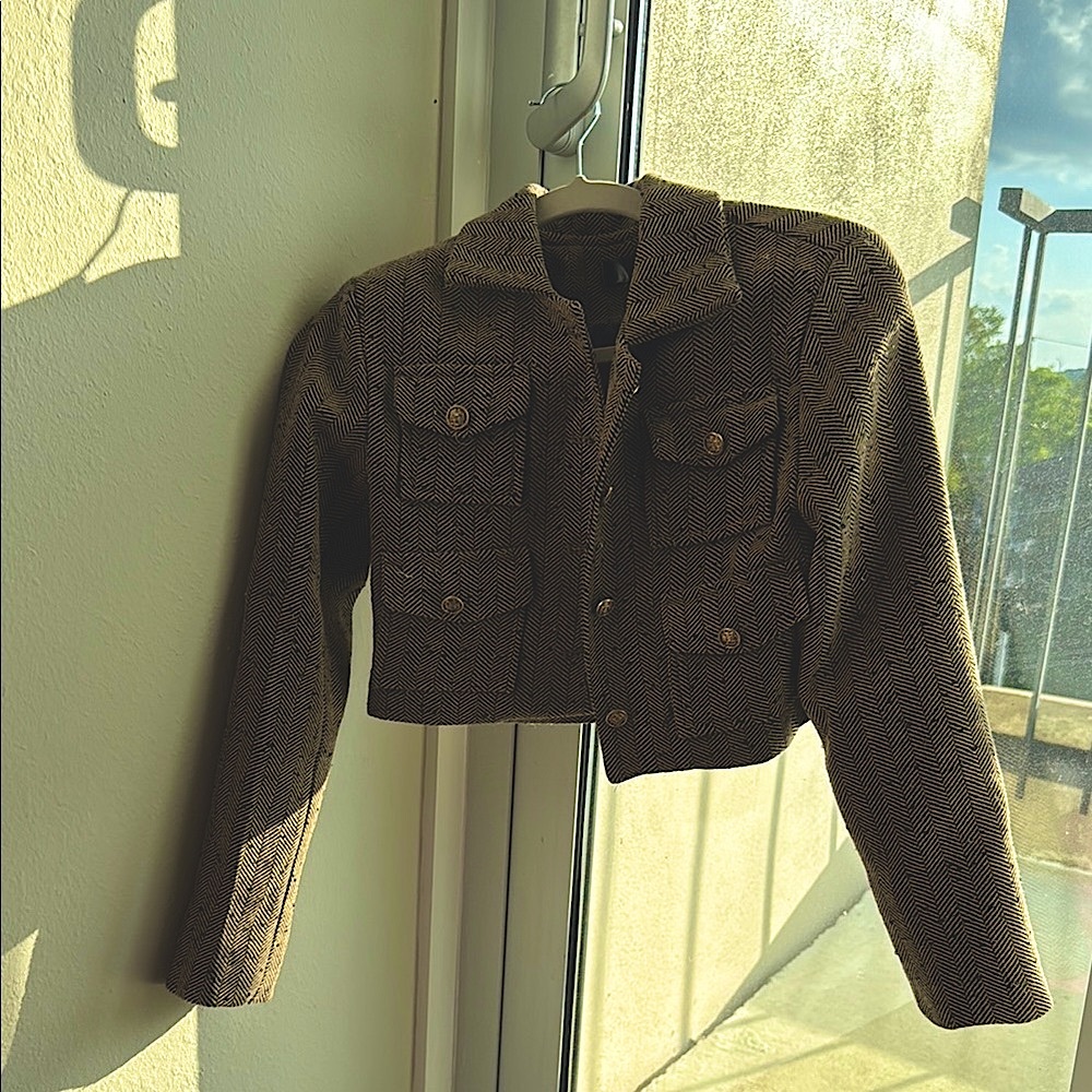 Brown Cropped Jacket with Gold Buttons